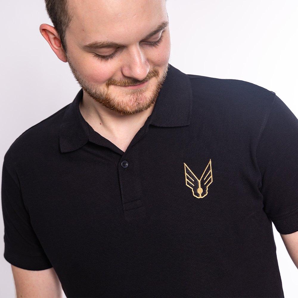 KOSZULKA POLO BASIC ZŁOTE SKRZYDEŁKA CZARNA