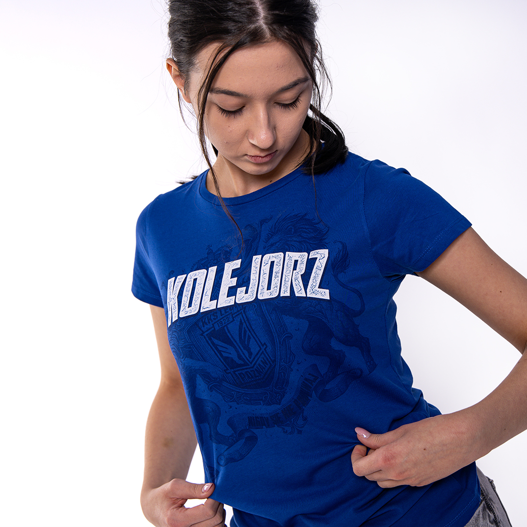 KOSZULKA DAMSKA KOLEJORZ LWY NIEBIESKA