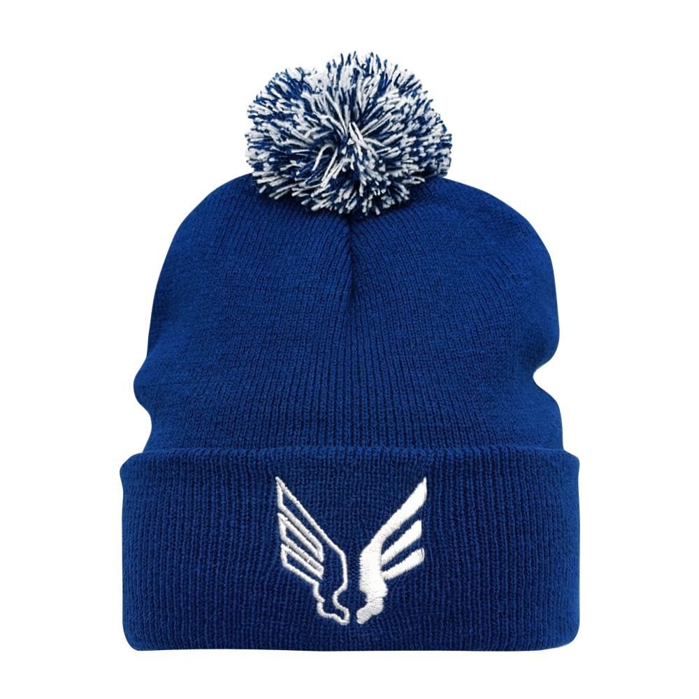 CZAPKA ZIMOWA HERB Z NIEBIESKIM POMPONEM