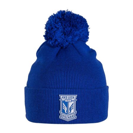 CZAPKA ZIMOWA HERB Z NIEBIESKIM POMPONEM